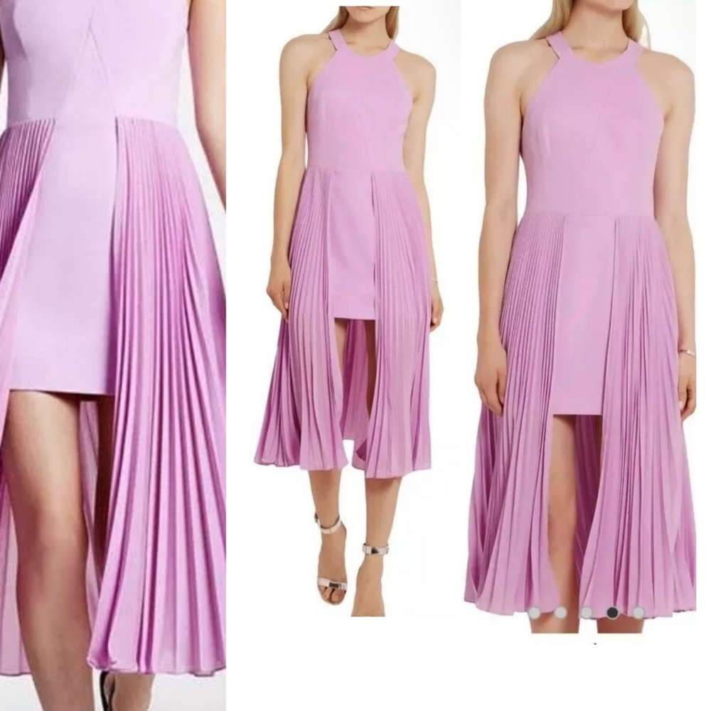 Halston Heritage Halter Neck Flattering Silhouette Crepe Lavander Midi Dress 6